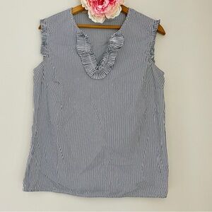 Market & Spruce Striped Sleeveless Ruffled Blouse Medium